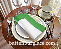 White Hemstitch Diner Napkin with Mint Green Colored Border - Click Image to Close